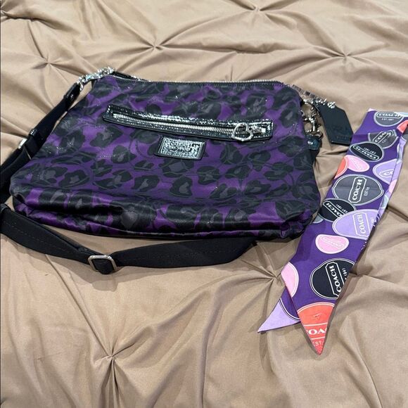 NWOT Coach Leopard Print Purple and Black Crossbody Bag - Picture 1 of 9